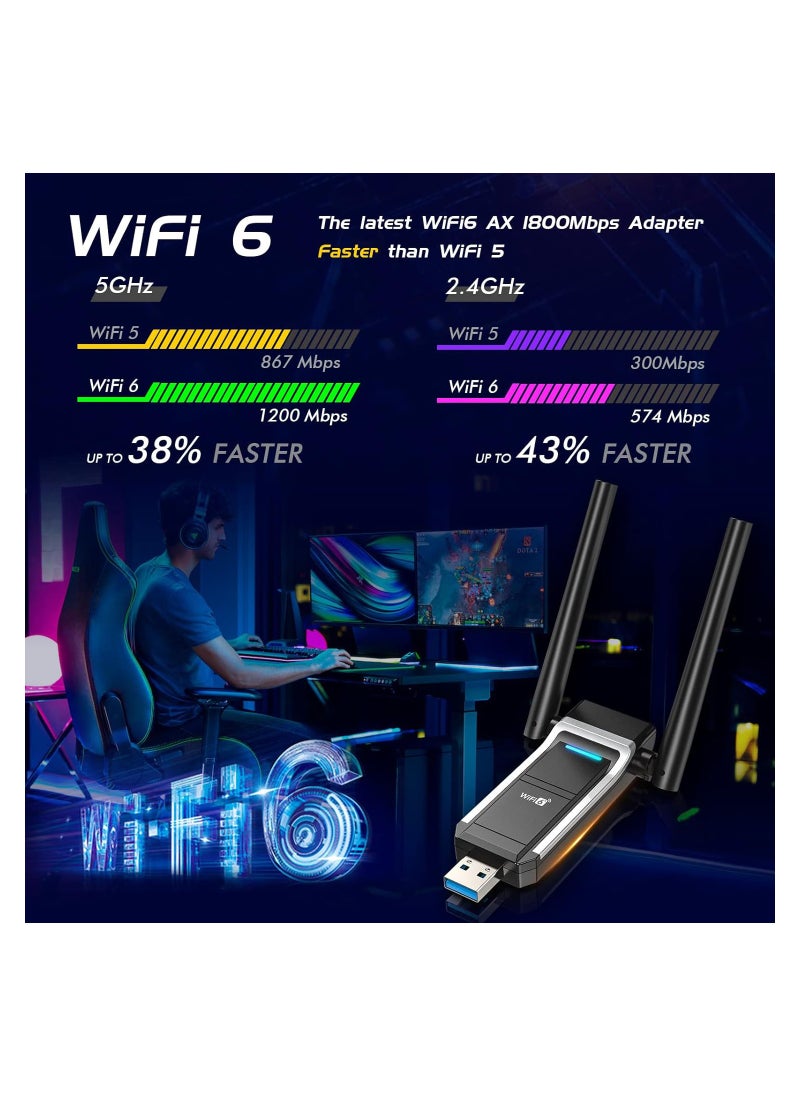 Excefore - USB WiFi 6 Adapter for PC, Wireless Network Adapter AX1800 Dual-Band 5Ghz/2.4Ghz 1800Mbps, 802.11ax/WPA3/MU-MIMO, USB 3.0 WiFi Dongle Dual Antenna for Desktop Laptop Support Windows 11/10/7 - Image 1