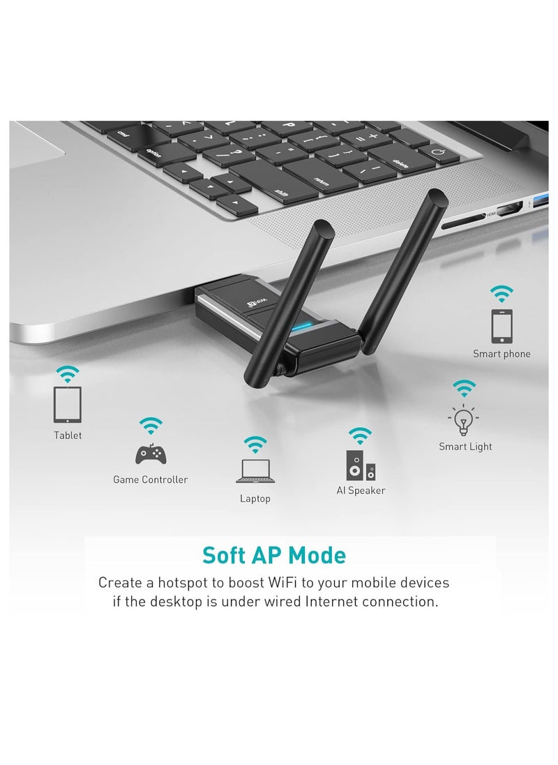 Excefore - USB WiFi 6 Adapter for PC, Wireless Network Adapter AX1800 Dual-Band 5Ghz/2.4Ghz 1800Mbps, 802.11ax/WPA3/MU-MIMO, USB 3.0 WiFi Dongle Dual Antenna for Desktop Laptop Support Windows 11/10/7 - Image 1