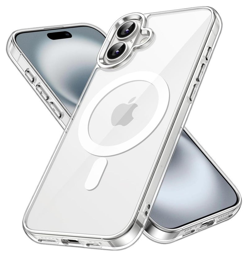 Case For iPhone 16 Clear Magnetic Cover MagSafe Compatible - Hybrid Protective Crystal Clear Hard Back Case - Shockproof Silicone Frame - Slim Transparent Case for Apple iPhone 16