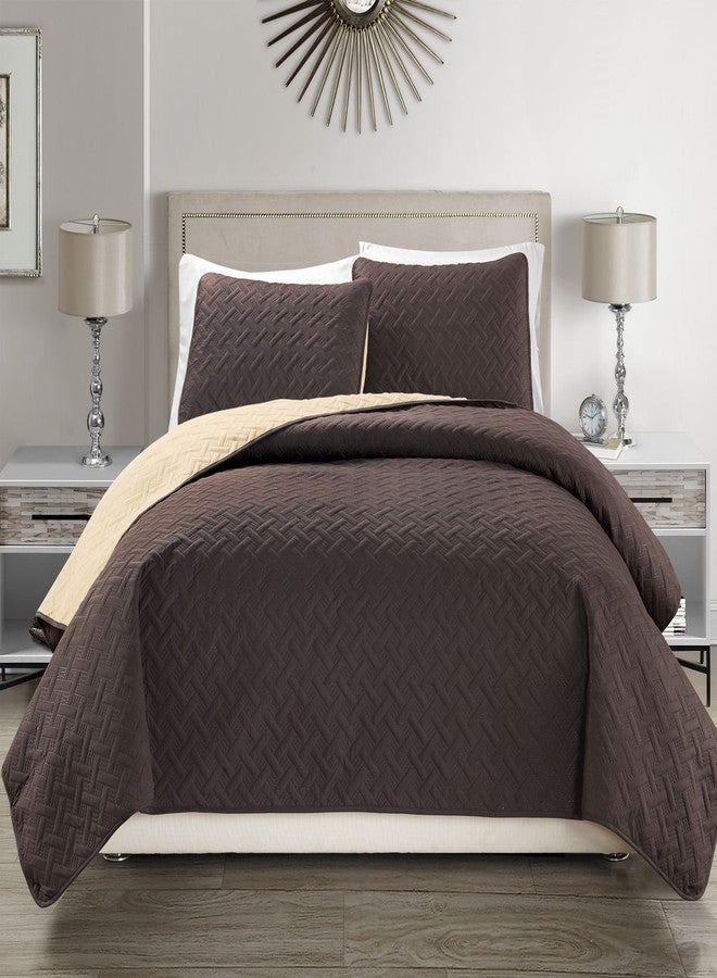 KingLinen Embossed Geometric Reversible Bedspread/Quilt/Coverlet with Sham Set (Coffee, King) - Image 3