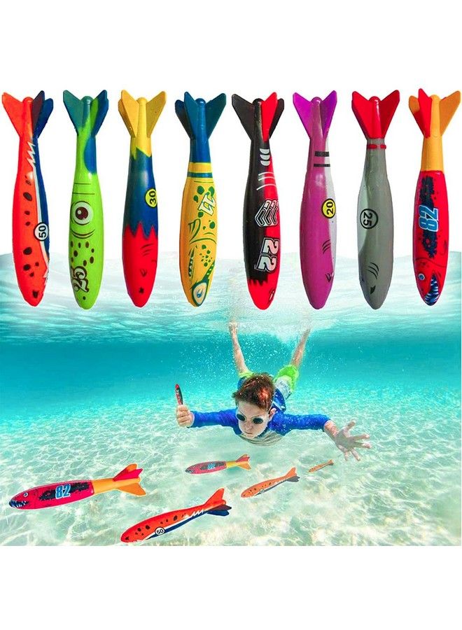 Haktoys Underwater Diving Torpedo Bandits Swimming Pool Toy 5” Sharks Glides Up To 20 Feet Fun Water Games For Boys And Girls (Set Of 8 Pieces) - Image 1