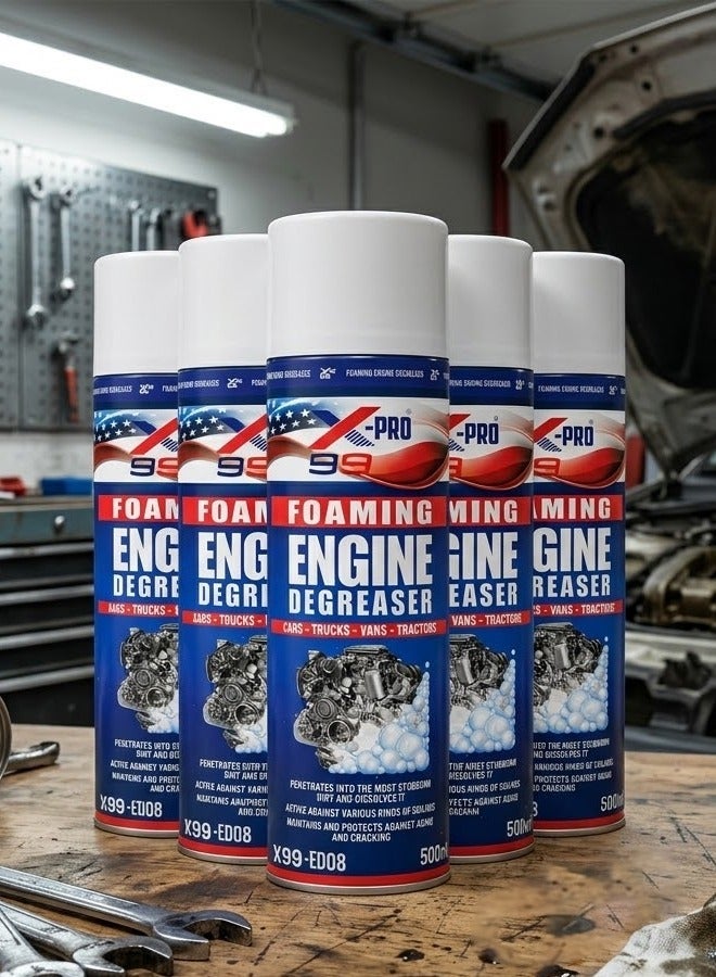 X99-PRO X99-ED08 Foaming Engine Degreaser Spray 500ml (5 PCS) Heavy Duty Engine Cleaner Foam for Cars, Trucks, Vans, Tractors & Motorcycles, Removes Grease, Oil, Dirt & Road Grime, Fast Acting Engine Bay Cleaning Formula - Image 1