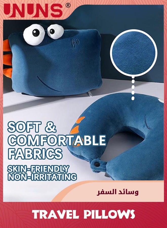 UNUNS Neck Pillows For Travel,Animal Shaped 2-In-1 Transforming Plush Travel Pillow For Airplane And Car Journeys,Adorable U-Shaped Headrest And Neck Support For Kids And Adults,Navy Dinosaur  - Image 4