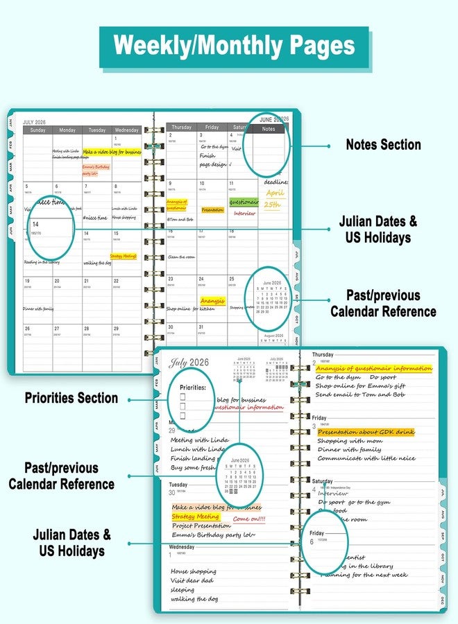 Ymumuda 2026 Planner, Daily Weekly and Monthly Planner，Jan 2026 - Dec 2026, 8.4" x 6.3", 2026 Calendar Planner Book with Tabs, Spiral Notebook with Inner Pocket for Office Home School Supplies - Image 2