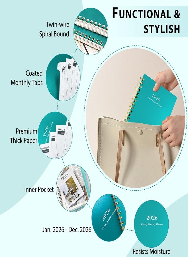 Ymumuda 2026 Planner, Daily Weekly and Monthly Planner，Jan 2026 - Dec 2026, 8.4" x 6.3", 2026 Calendar Planner Book with Tabs, Spiral Notebook with Inner Pocket for Office Home School Supplies - Image 4