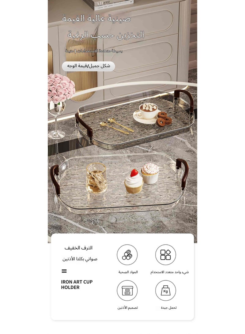 Anmi 3 PCS transparent water ripple Serving trays with Wood Grain Handle, Decorative Transparent Tray, for Coffee Table Ottoman Countertop Valet Plastic Rectangular Serving Trays for Party, Bar, Kitchen, Restaurant & Bathroom (White) - Image 2