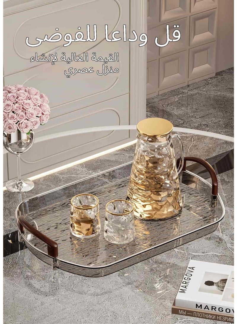 Anmi 3 PCS transparent water ripple Serving trays with Wood Grain Handle, Decorative Transparent Tray, for Coffee Table Ottoman Countertop Valet Plastic Rectangular Serving Trays for Party, Bar, Kitchen, Restaurant & Bathroom (White) - Image 3