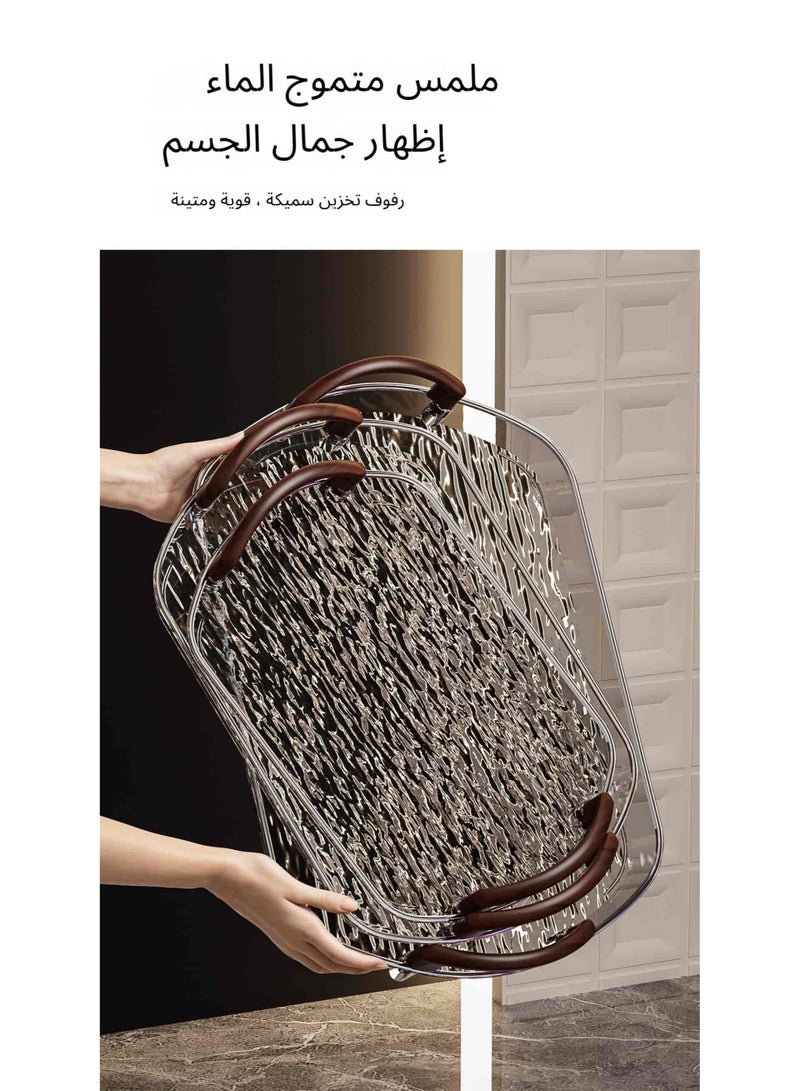 Anmi 3 PCS transparent water ripple Serving trays with Wood Grain Handle, Decorative Transparent Tray, for Coffee Table Ottoman Countertop Valet Plastic Rectangular Serving Trays for Party, Bar, Kitchen, Restaurant & Bathroom (White) - Image 4