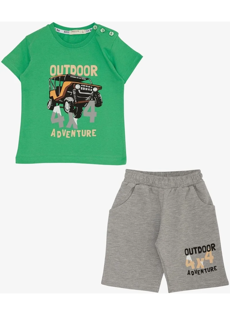 بريز Boy's Shorts Set Adventure Themed Car Printed 1.5-5 Years, Green