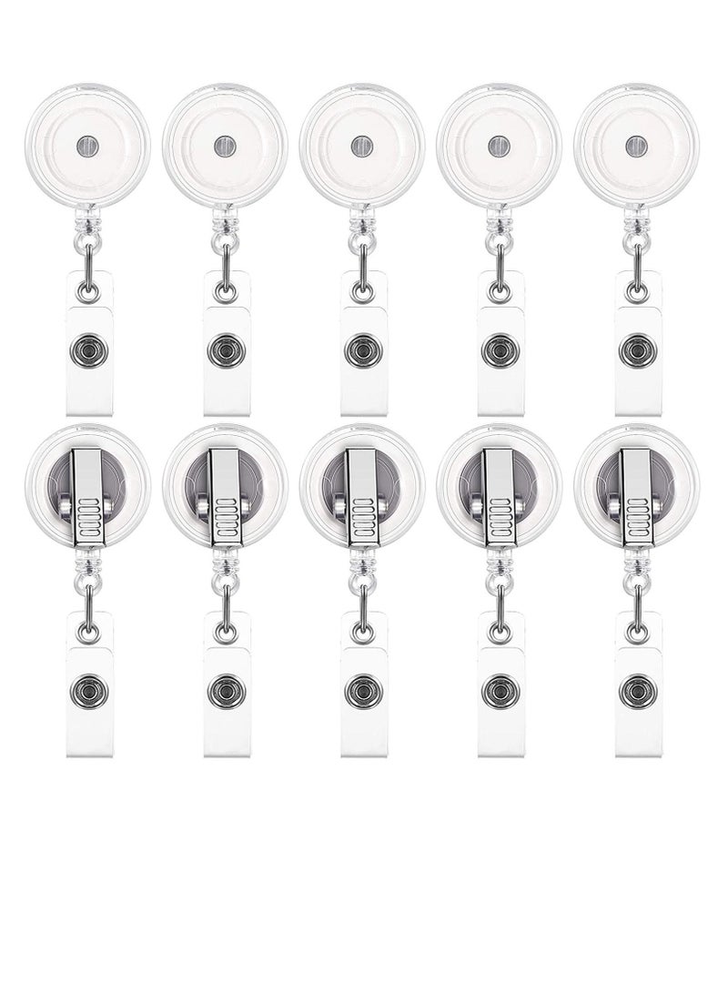 10 Pieces Retractable Badge Holder Reels with Swivel Alligator Clip, ID Card Name Reel Clips for Students Teachers Office Workers (Translucent Clear)