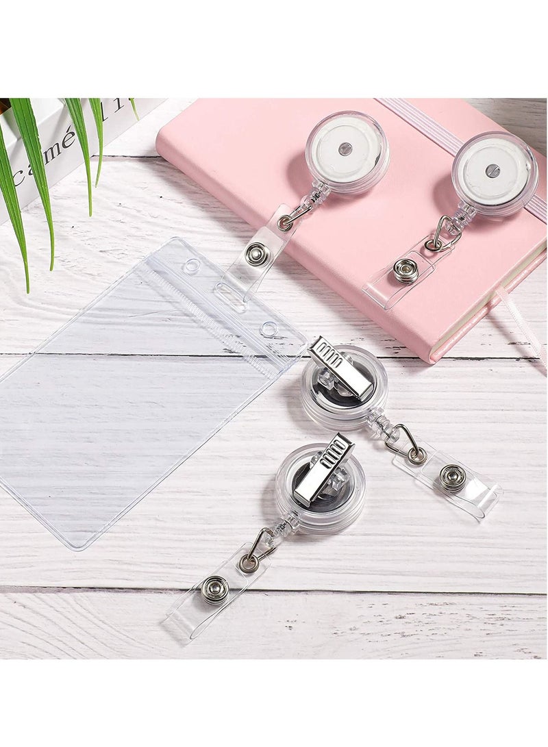 10 Pieces Retractable Badge Holder Reels with Swivel Alligator Clip, ID Card Name Reel Clips for Students Teachers Office Workers (Translucent Clear)