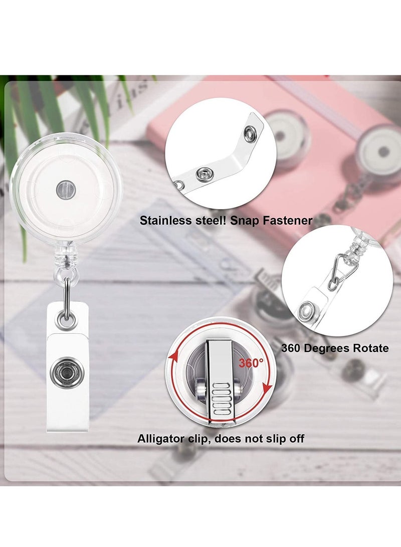 10 Pieces Retractable Badge Holder Reels with Swivel Alligator Clip, ID Card Name Reel Clips for Students Teachers Office Workers (Translucent Clear)