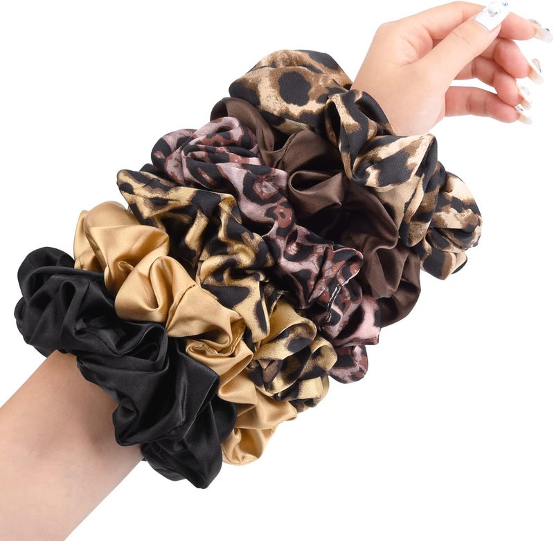 CEELGON XL Big Silk Scrunchies for Women Extra Large Scrunchie Satin Oversized Silk Thick Elastic Fluffy Hair Ties Jumbo Gigantic Soft Chiffon Cute Scrunchy Hair Scrunchies 6 Pack - Image 1