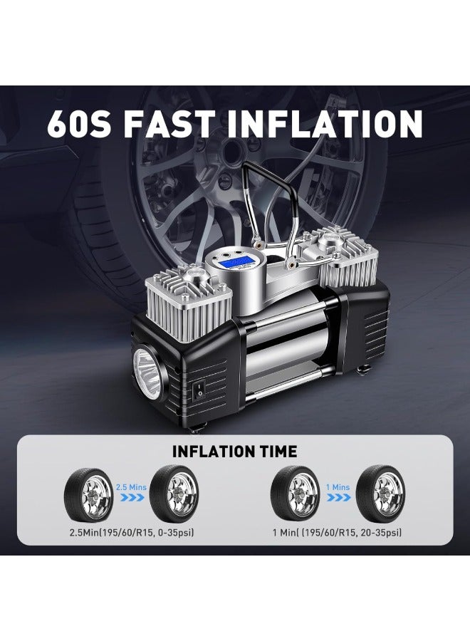 Generic High-Performance Dual Cylinder Car Air Compressor | Portable Tire Inflator, Pump with LED Light | SUV, Truck, Off-Road, 4x4 | Auto Emergency Kit with Digital Gauge & Dual Power Supply  - Image 2