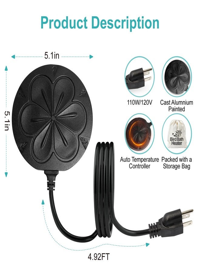 Poffattr Bird Bath Heater for Outdoors in Winter, Birdbath Water Heater 110 W Pond De-Icer, Bird Bath Deicer Full-Covered Aluminum- Black - Image 2