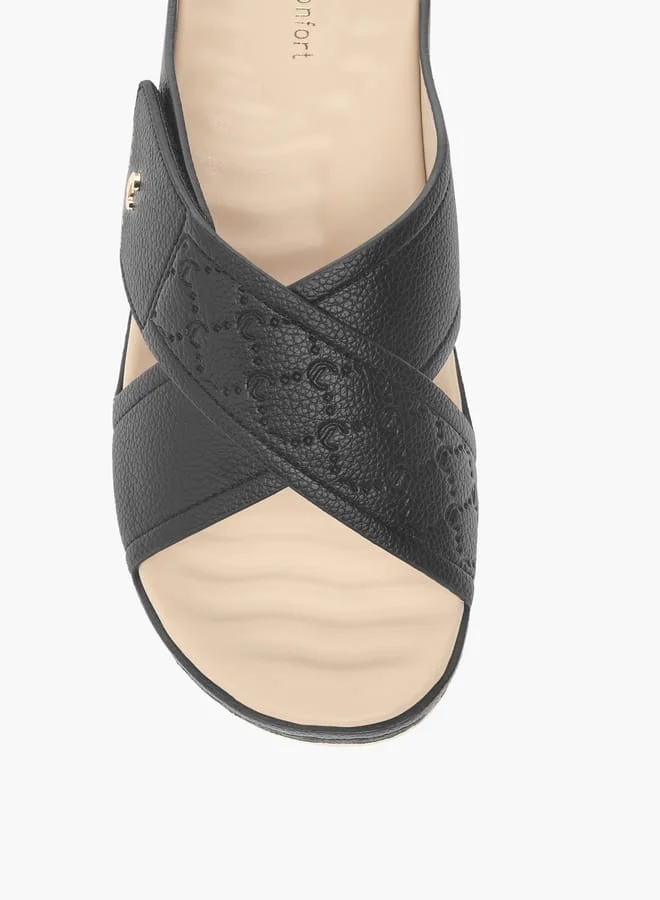 لو كونفورت Women Textured Slip-On Cross Strap Sandals
