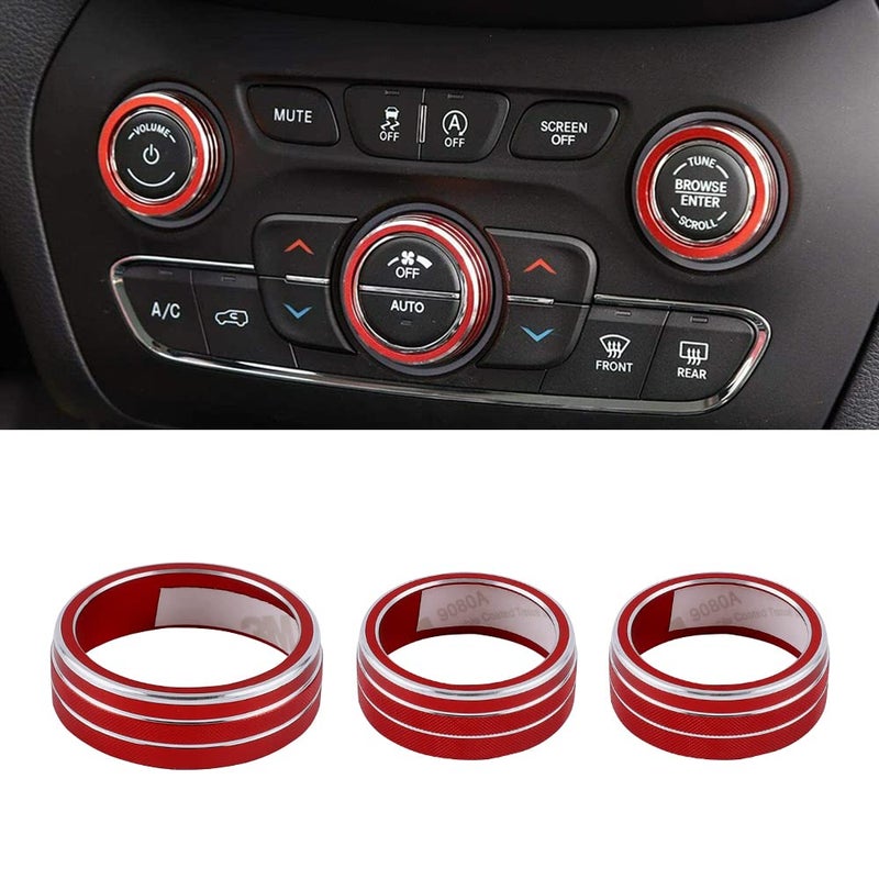 PIFOOG Grand Cherokee Accessories for Jeep Cherokee 20142022 AC Knob Covers Decals Center Console Cover Red Car Interior Dashboard decorationsTrim 3PCS