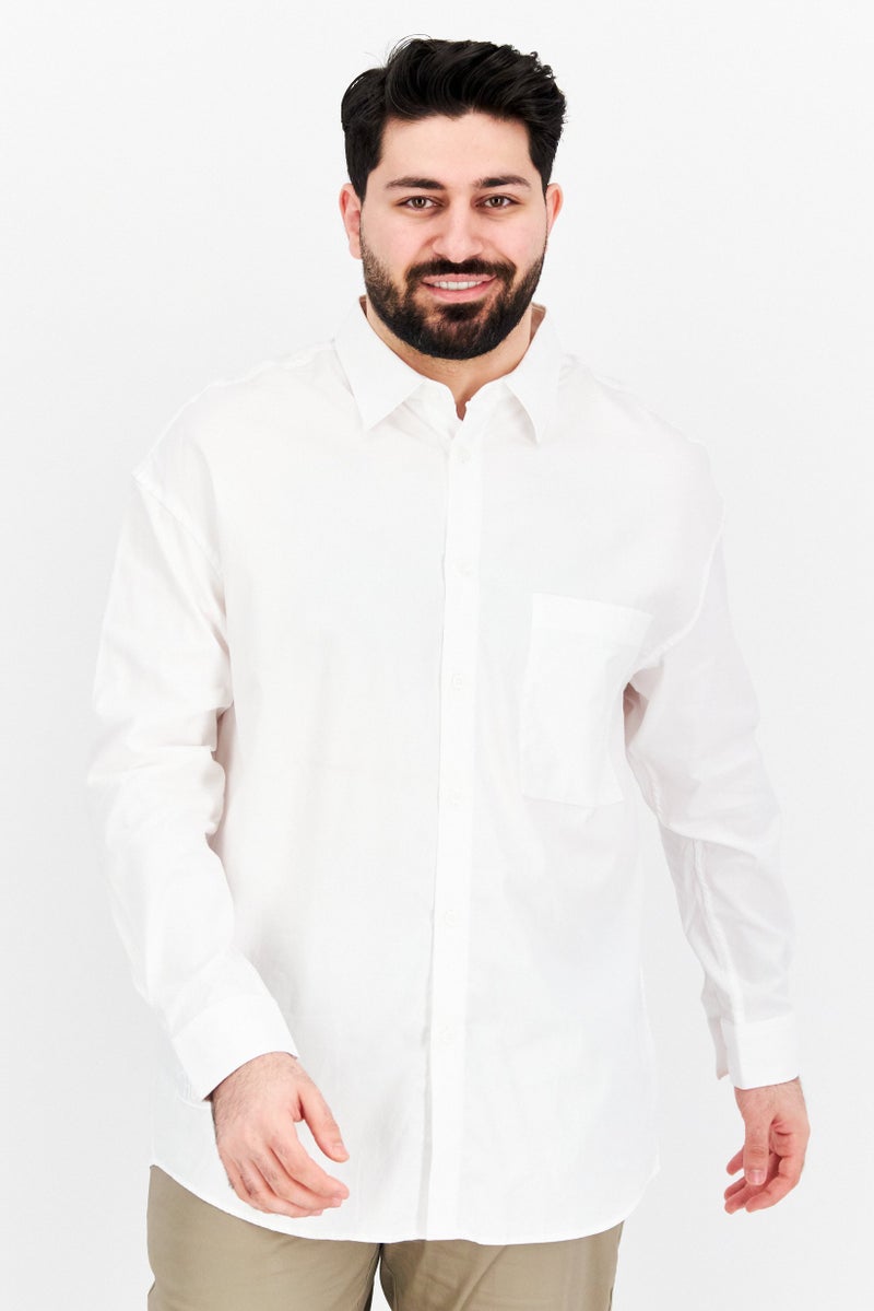 SELECTED Men Regular Fit Long Sleeve Embroidered Casual Shirt, White Combo - Image 1