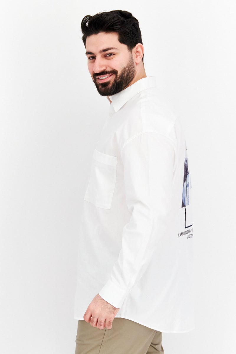 SELECTED Men Regular Fit Long Sleeve Embroidered Casual Shirt, White Combo - Image 2