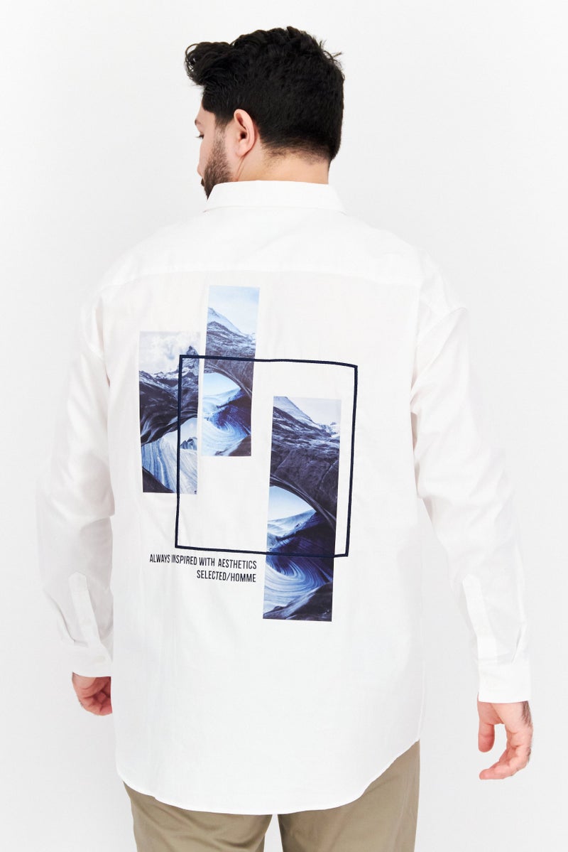 SELECTED Men Regular Fit Long Sleeve Embroidered Casual Shirt, White Combo - Image 3