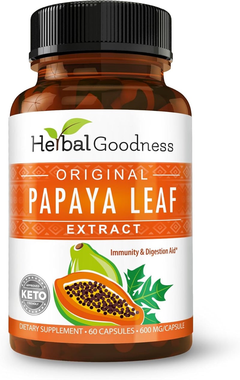Herbal Goodness مستخلص أوراق البابايا إنزيمات هضمية 10X قوة 60600 ملغ كبسولات نباتية دعم الصفائح الدموية نخاع العظام الط splen دعم المناعة الأمعاء صحة هضمية فائقة صنع في الولايات المتحدة بواسطة هيربال غودنس - Image 1