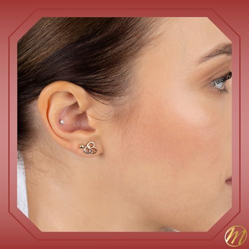 Massete 14k Tri Color Gold Borromean Rings Earrings Stud Post Trinity Triple Ring Triangle - Image 4