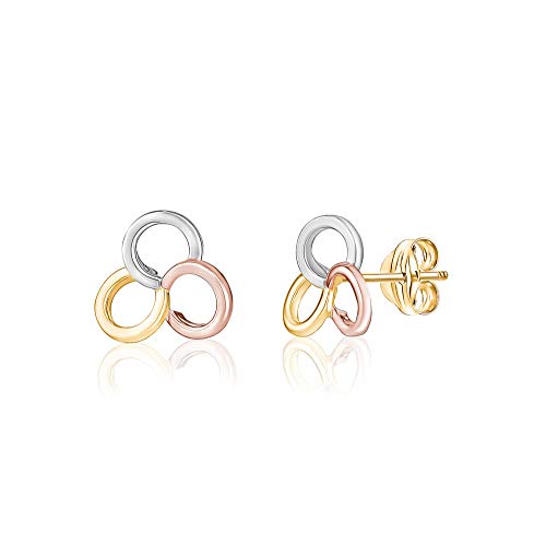 Massete 14k Tri Color Gold Borromean Rings Earrings Stud Post Trinity Triple Ring Triangle - Image 1