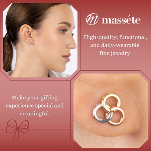 Massete 14k Tri Color Gold Borromean Rings Earrings Stud Post Trinity Triple Ring Triangle - Image 3