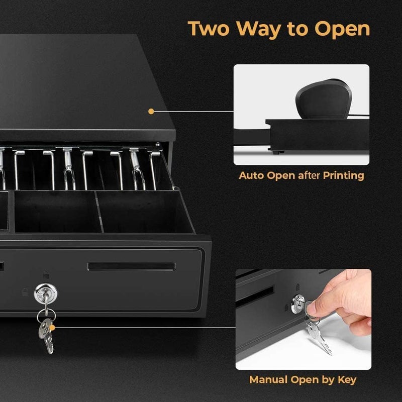 HOOKOR POS Cashier Cashbox, Cash Register Drawers with 5 Bill 5 Coin,Cash Register RJ11 Interface with Movable Coin Tray and Lock,Smart POS System - Image 5