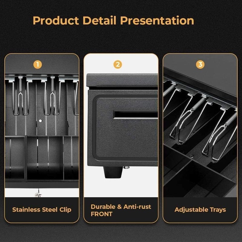 HOOKOR POS Cashier Cashbox, Cash Register Drawers with 5 Bill 5 Coin,Cash Register RJ11 Interface with Movable Coin Tray and Lock,Smart POS System - Image 3