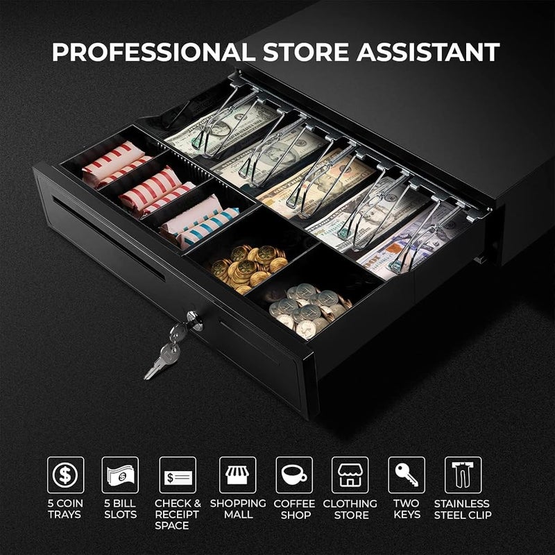 HOOKOR POS Cashier Cashbox, Cash Register Drawers with 5 Bill 5 Coin,Cash Register RJ11 Interface with Movable Coin Tray and Lock,Smart POS System - Image 2
