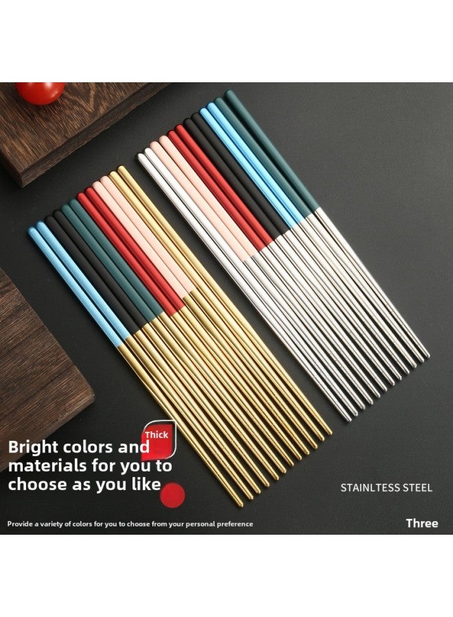 304 Stainless Steel Chopsticks Household Dining Chopsticks Round Chopsticks Color Square Chopsticks Metal Chopsticks Logo-Specifications:304 18 Long Light Body  - Image 2