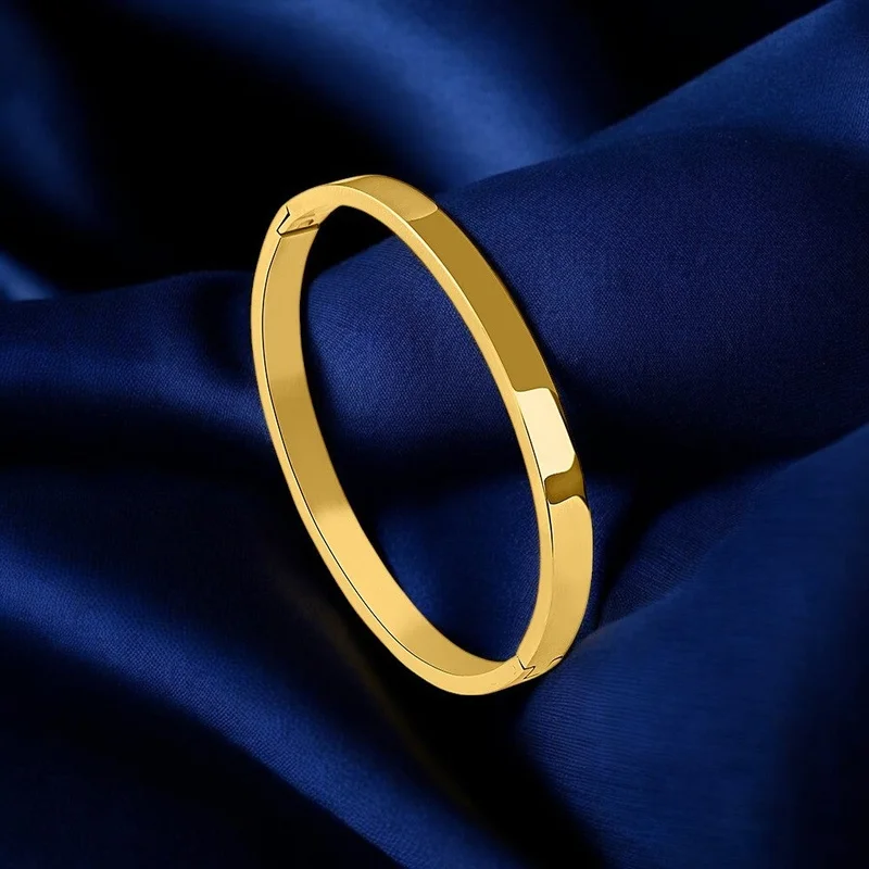 بالموناس PALMONAS Plain Stackable |4MM Bangle Bracelet for Women | 18K Gold Plated, Waterproof & Anti-Tarnish