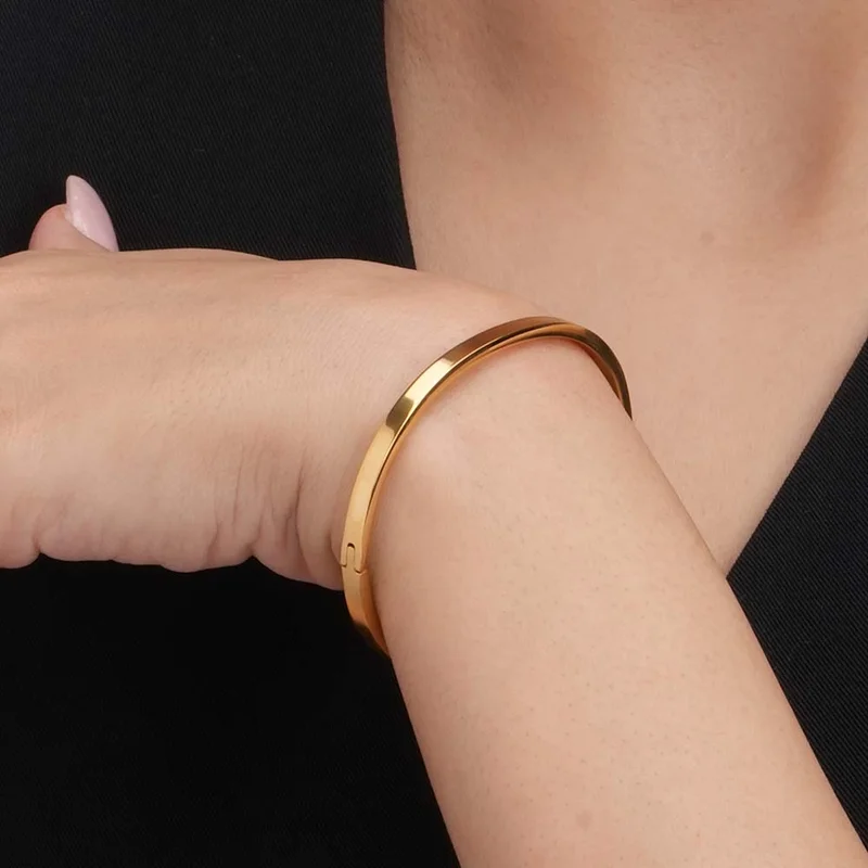 Palmonas  PALMONAS Plain Stackable |4MM Bangle Bracelet for Women | 18K Gold Plated, Waterproof & Anti-Tarnish for Women | Best Price UAE