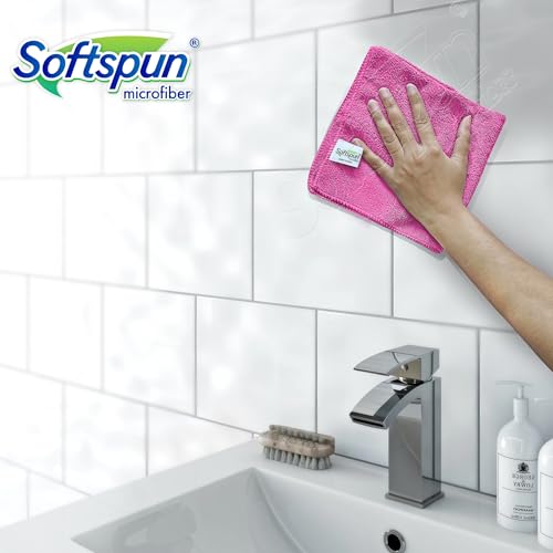 SOFTSPUN Microfiber Cleaning Cloths, 50X50 cms 4pcs Towel Set 340 GSM Pink! Highly Absorbent Lint and Streak Free Multi-Purpose Wash Cloth for Kitchen Car Window Stainless Steel Silverware. - Image 5