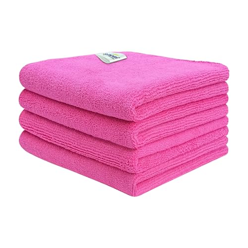 SOFTSPUN Microfiber Cleaning Cloths, 50X50 cms 4pcs Towel Set 340 GSM Pink! Highly Absorbent Lint and Streak Free Multi-Purpose Wash Cloth for Kitchen Car Window Stainless Steel Silverware. - Image 1