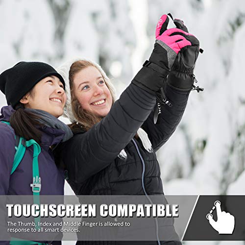 MCTi Ski Gloves,Winter Waterproof Snowboard Snow 3M Thinsulate Warm Touchscreen Cold Weather Women Gloves Wrist Leashes Rose Red Medium - Image 4