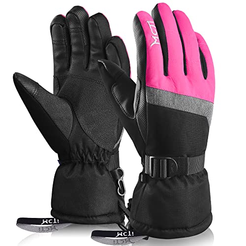 MCTi Ski Gloves,Winter Waterproof Snowboard Snow 3M Thinsulate Warm Touchscreen Cold Weather Women Gloves Wrist Leashes Rose Red Medium - Image 1
