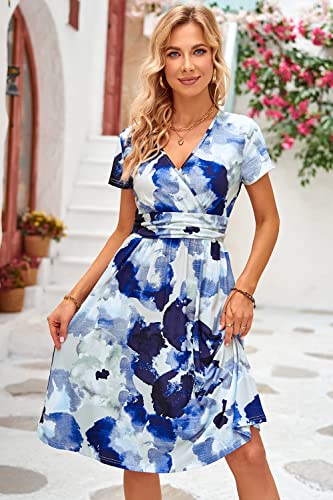 OUGES Women's 2025 Summer Short Sleeve V-Neck Floral Short Party Dress with Pockets Casual Spring Dresses for Women 2025 (Floral16,L) - Image 2