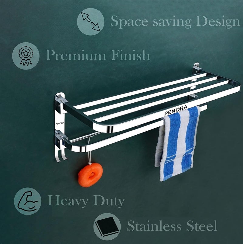 Penora Steel Bathroom Accessories Set Bathroom Hangers for Clothes Chrome Finish Towel Rod for BathroomTowel Rack in Bathroom 18 Inch Bathroom Towel Hanger for Wall Mounted Anti Rust Pack of 1 - Image 2