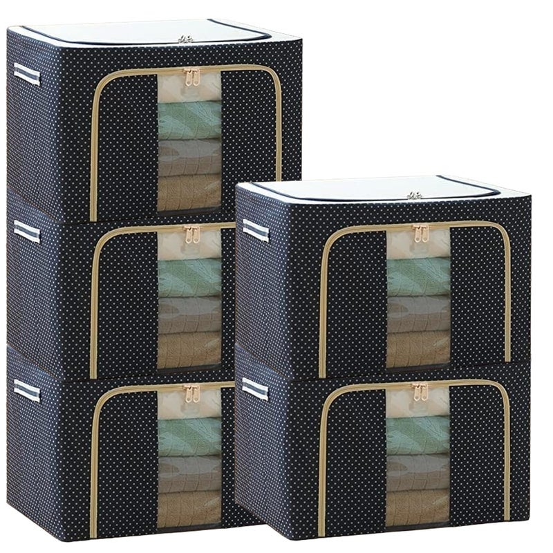 Clothes Organiser For Wardrobe 66 Liter Large Storage Box For Clothes Foldable Steel Frame Wardrobe Organizer Cloth Box With Zipper With Handle Organizer 66 Ltr Pack of 5  - Image 1