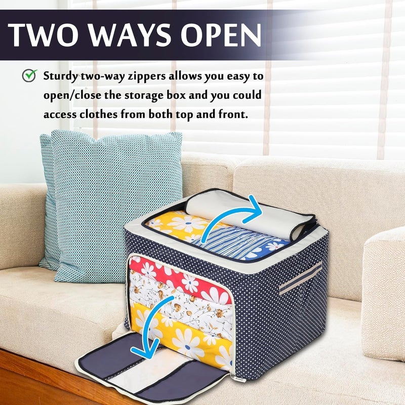 Clothes Organiser For Wardrobe 66 Liter Large Storage Box For Clothes Foldable Steel Frame Wardrobe Organizer Cloth Box With Zipper With Handle Organizer 66 Ltr Pack of 5  - Image 3