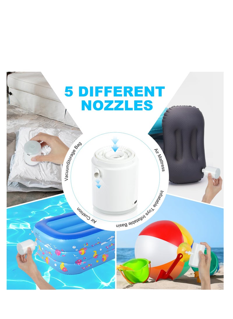Electric Mini Air Pump Portable Air Pump with 5 Nozzles Camping Light 1360mAh Battery USB Rechargeable Quick-Fill Deflate & Inflate Pump for AirBed Pump Swimming Pool Camping Accessories - Image 3