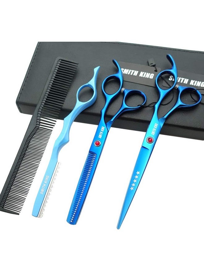 Smithking 7.0 Inches Professional hair cutting thinning scissors set with razor (Blue) - Image 1