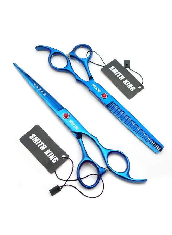 Smithking 7.0 Inches Professional hair cutting thinning scissors set with razor (Blue) - Image 3