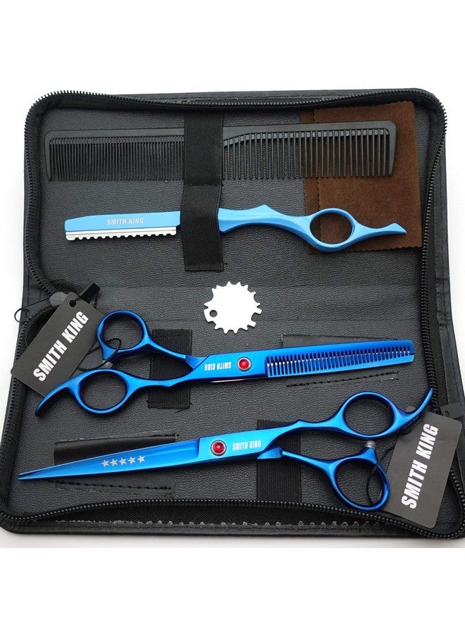 Smithking 7.0 Inches Professional hair cutting thinning scissors set with razor (Blue) - Image 2
