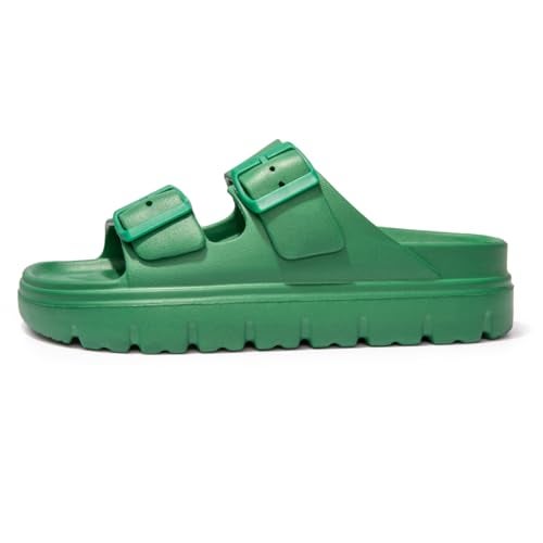 FUNKYMONKEY EVA Slides for Women Thick-sole Adjustable Double Buckle Waterproof Platform Sandals (9 M US, Green/HDSPK) - Image 2