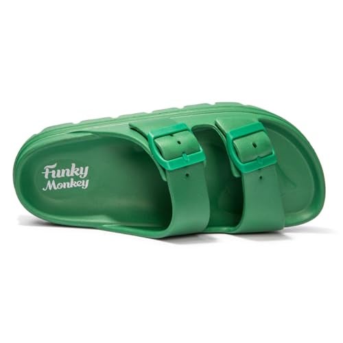 FUNKYMONKEY EVA Slides for Women Thick-sole Adjustable Double Buckle Waterproof Platform Sandals (9 M US, Green/HDSPK) - Image 3