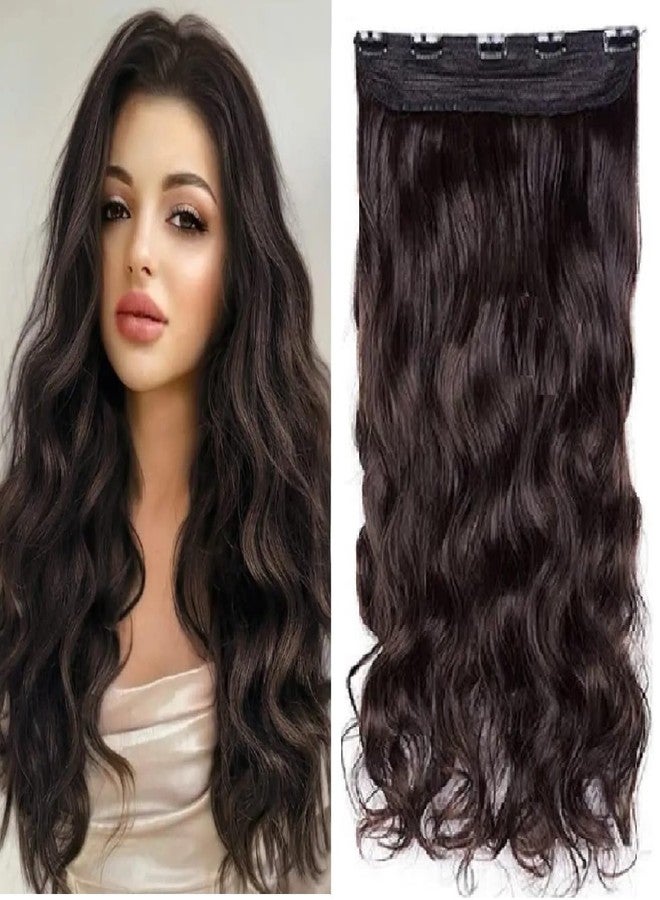 MoonEyes, Women's Natural Brown Curly/Wavy Hair Extensions in High Temperature Synthetic Fiber in 24 inch,5 Clips Head in 1 Piece Increase Hair Length and volume - Image 1