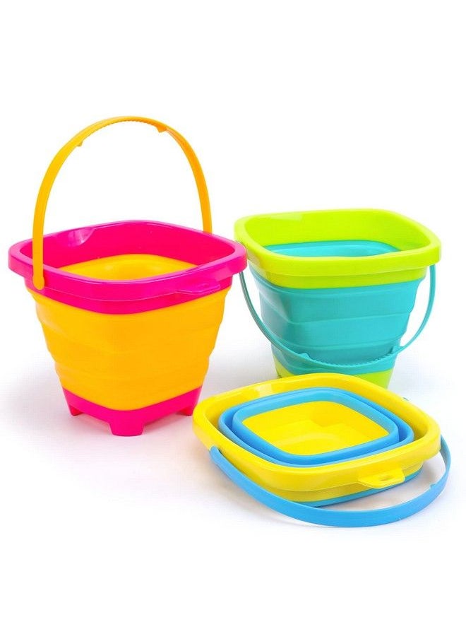 Shindel - 3Pcs Foldable Beach Bucket Set 2L Silicone Collapsible Beach Toy Buckets Camping Gear Beach Buckets For Kids Beach Essentials For Vacation - Image 1